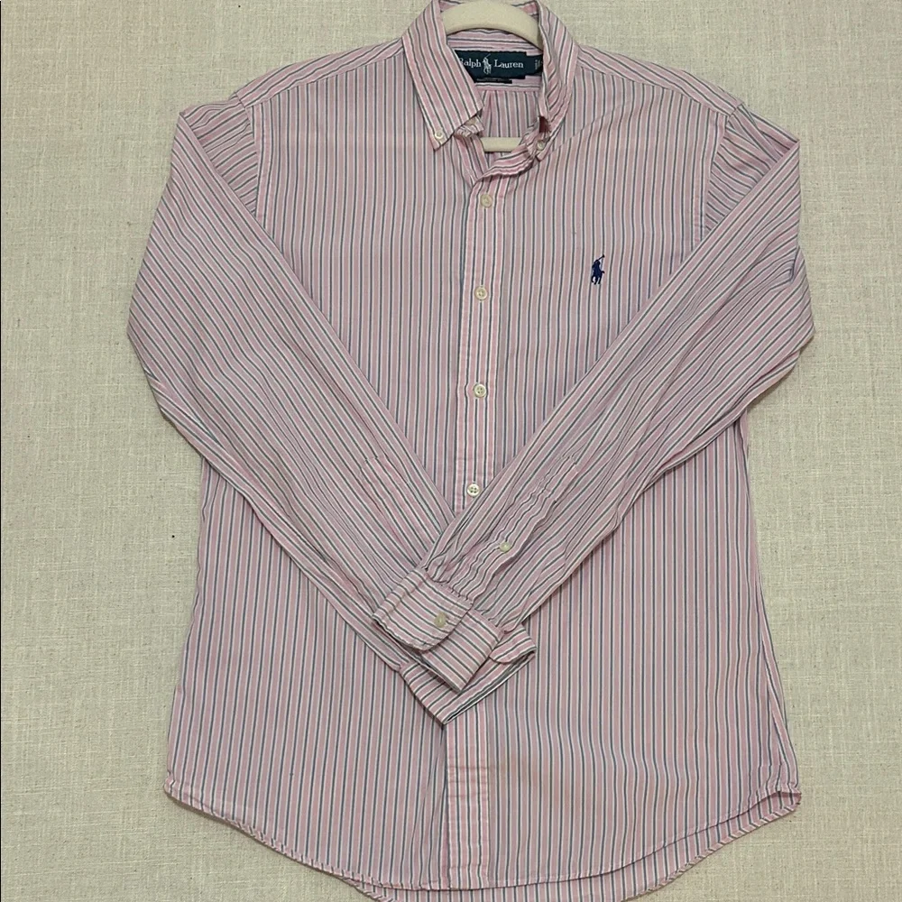 Vintage Ralph Lauren Shirt Men's Small Pink/Blue Striped Preppy Collegiate - Picture 13 of 13